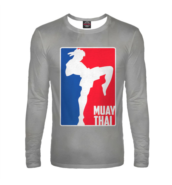 Мужской лонгслив с изображением Muay Thai Fighter Retro цвета Белый