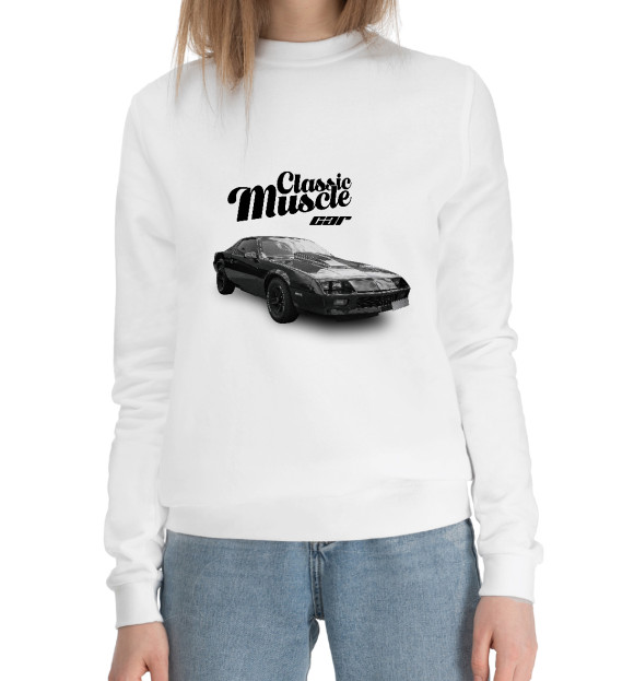 Женский хлопковый свитшот с изображением Classic muscle car цвета Белый