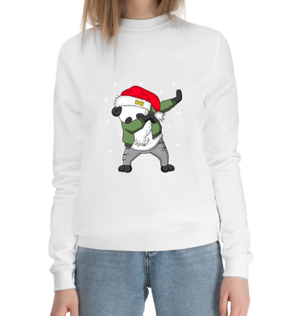 Женский хлопковый свитшот с изображением DAB панда дед мороз цвета Белый
