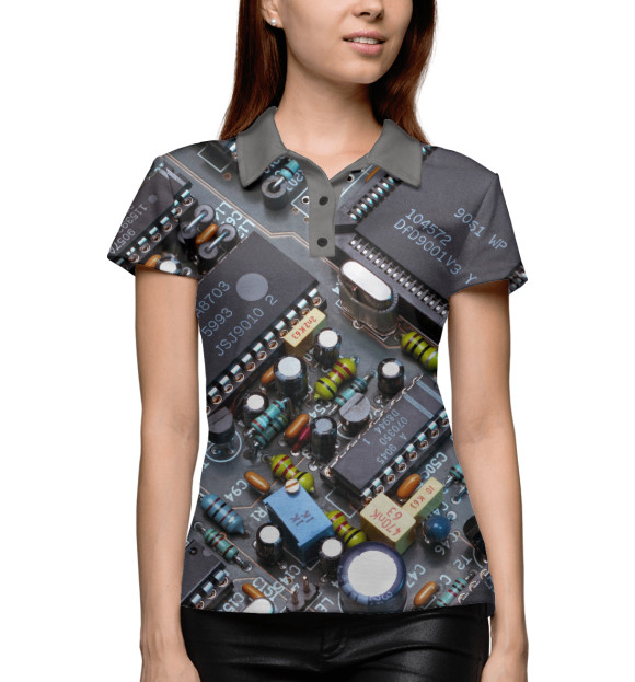 Женское поло с изображением Микросхема цвета Белый