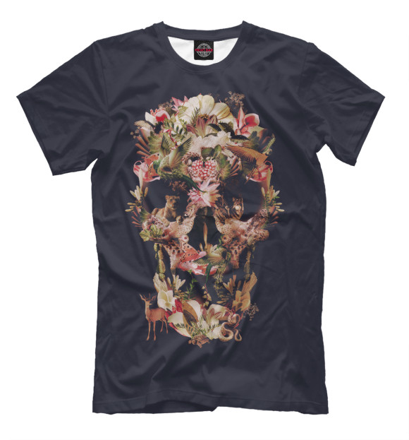 Мужская футболка с изображением Jungle skull цвета Черный