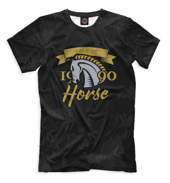 Мужская футболка с изображением Год лошади — 1990 цвета Черный