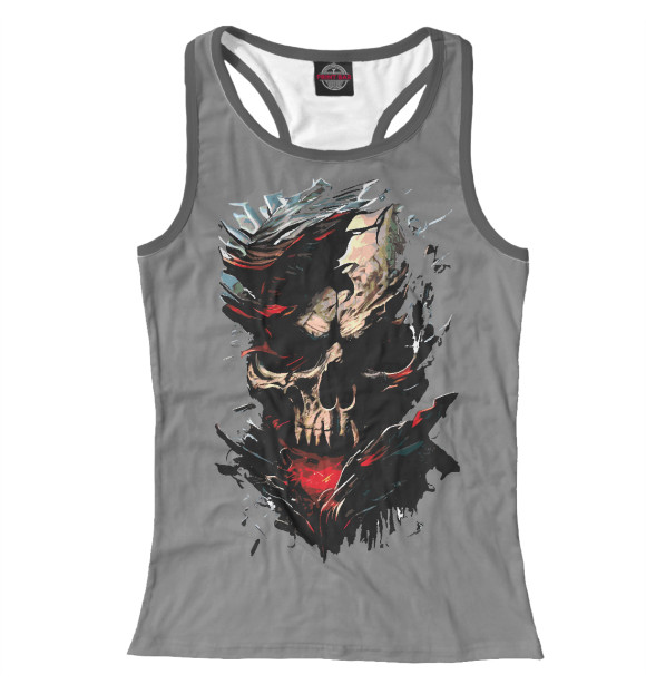 Женская майка-борцовка с изображением Skull on gray background цвета Белый