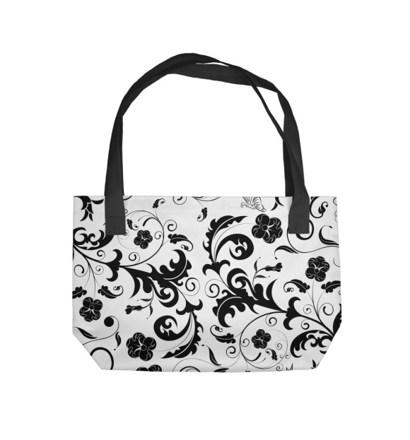 Пляжная сумка с изображением White'n'Black  Flowers цвета 