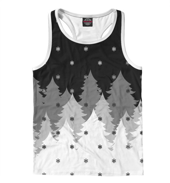 Мужская майка-борцовка с изображением Рождественский лес цвета Белый