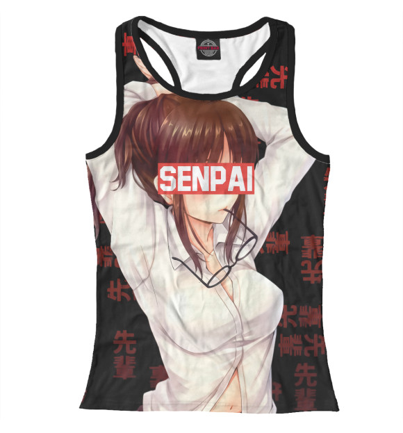Женская майка-борцовка с изображением Senpai цвета Белый