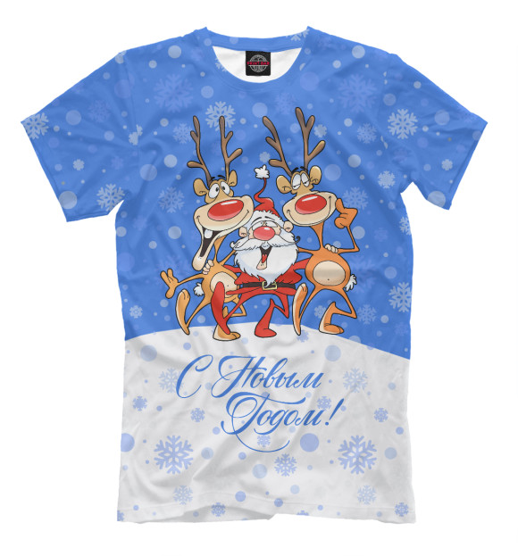 Мужская футболка с изображением Санта Клаус с оленями цвета Р‘РµР»С‹Р№