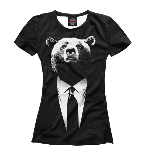 Женская футболка с изображением Медведь бизнесмен цвета Белый