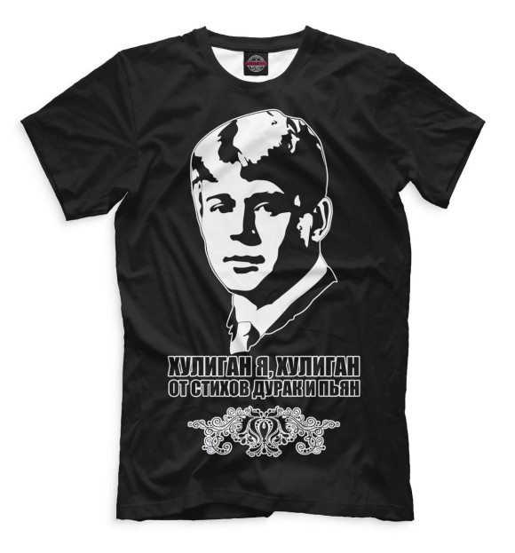 Футболка для мальчиков с изображением Сергей Есенин цвета Черный