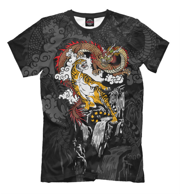 Мужская футболка с изображением Тигр и дракон цвета Белый