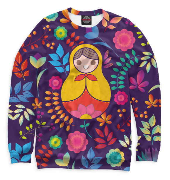 Свитшот для девочек с изображением Матрешка цвета Белый