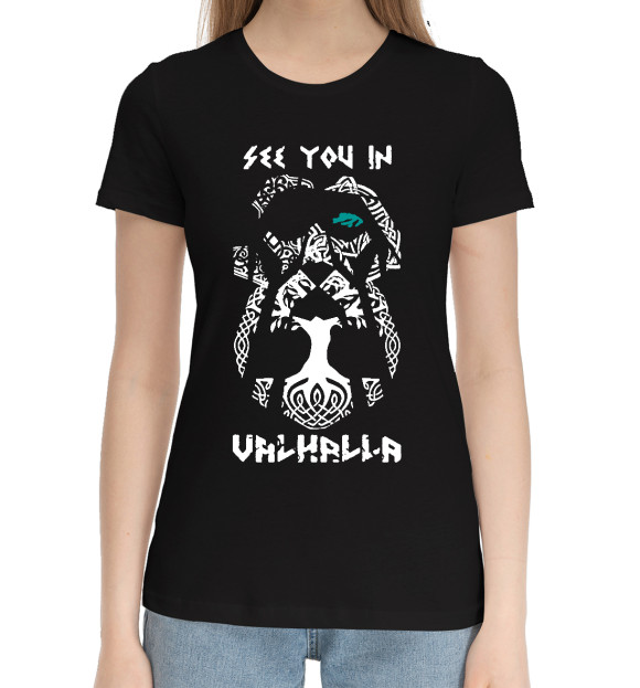 Женская хлопковая футболка с изображением Один цвета Черный