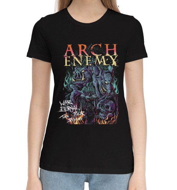 Женская хлопковая футболка с притом Arch Enemy цвета Черный Женская хлопковая футболка с изображением Arch Enemy цвета Черный
