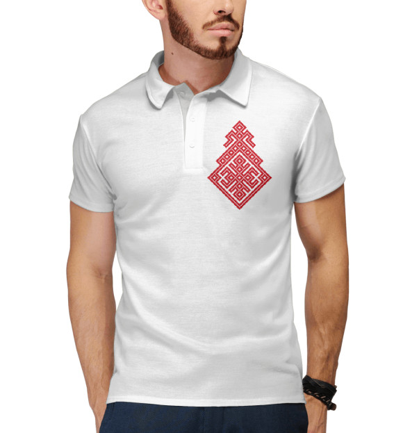 Мужское поло с изображением Славянский Оберег Макошь цвета Белый