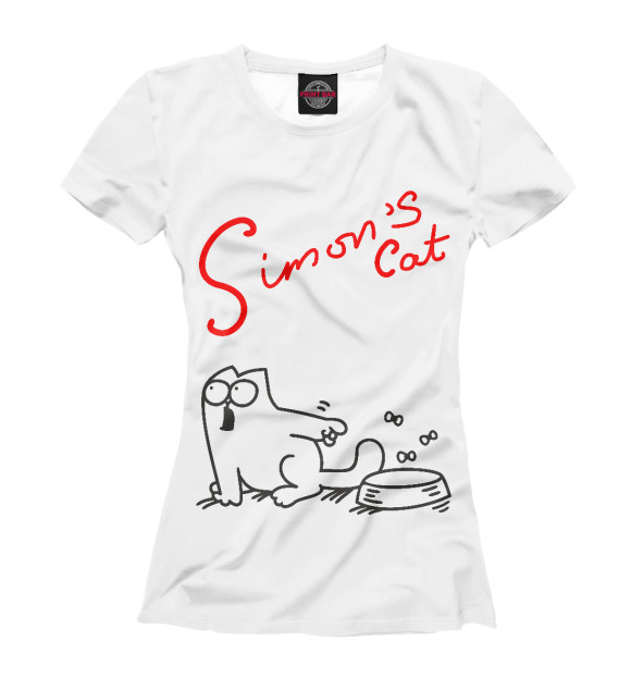 Женская футболка с изображением Кот Саймона хочет кушать цвета Белый