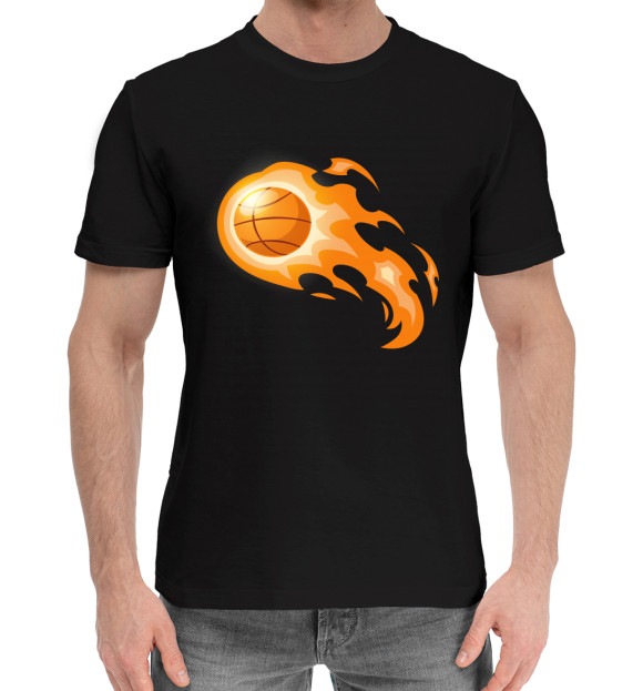 Мужская хлопковая футболка с изображением Мяч в огне цвета Черный