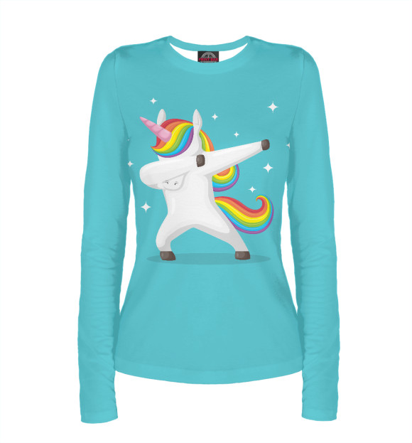 Женский лонгслив с притом Единорог цвета Белый Женский лонгслив с изображением Единорог цвета Белый