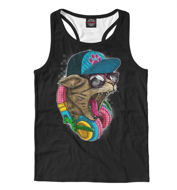 Мужская майка-борцовка с изображением Cool Cat цвета Белый