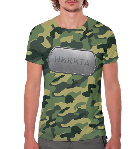 Мужская футболка с изображением Военный Никита цвета Белый