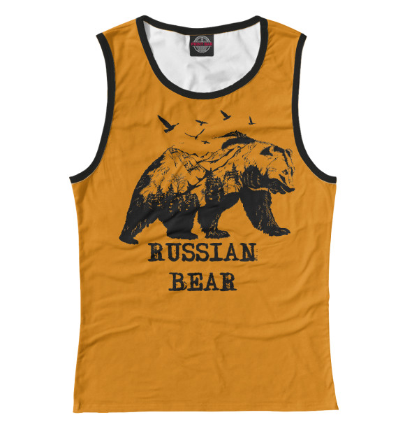 Майка для девочки с притом Russian BEAR цвета Белый Майка для девочки с изображением Russian BEAR цвета Белый