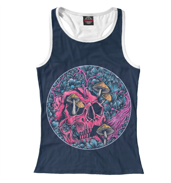 Женская майка-борцовка с изображением Череп грибы цвета Белый