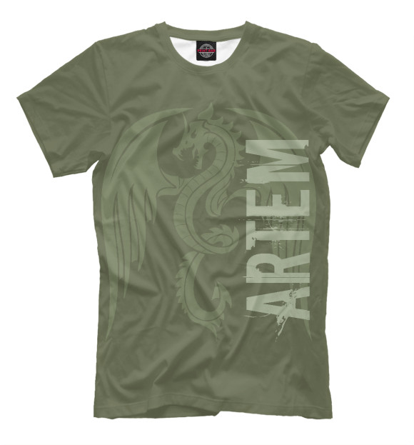 Мужская футболка с изображением Артем и дракон цвета Серый