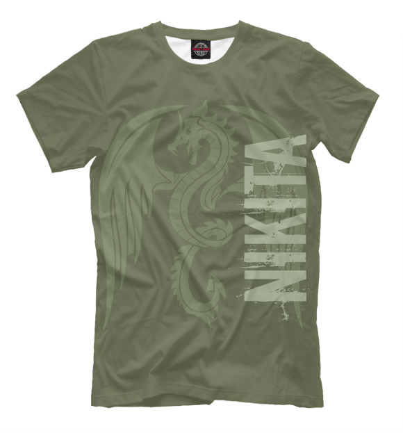 Мужская футболка с изображением Никита и дракон цвета Серый