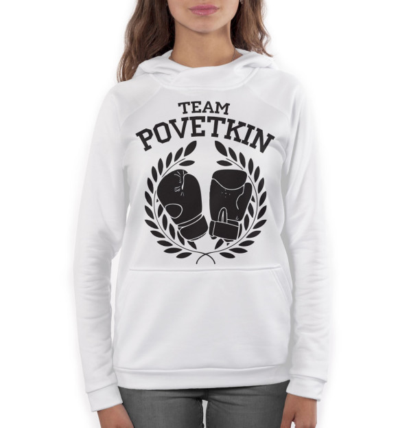 Женское худи с изображением Team Povetkin цвета Белый