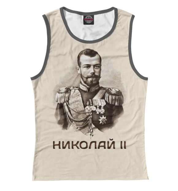 Женская майка с изображением Николай II цвета Белый