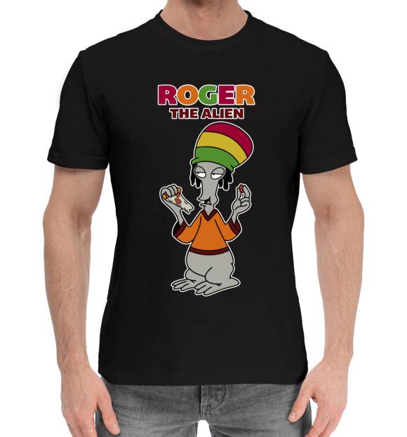 Мужская хлопковая футболка с изображением Roger цвета Черный