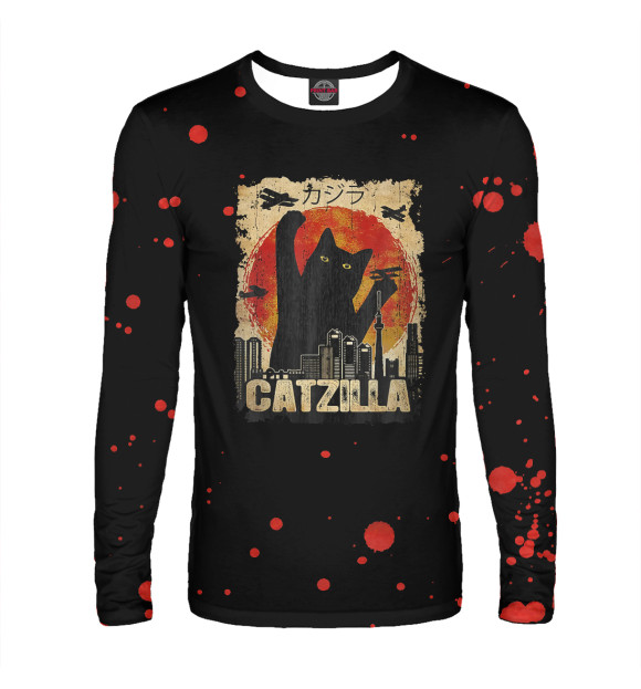 Мужской лонгслив с изображением Catzilla цвета Белый