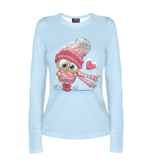 Женский лонгслив с притом Сова цвета Белый Женский лонгслив с изображением Сова цвета Белый