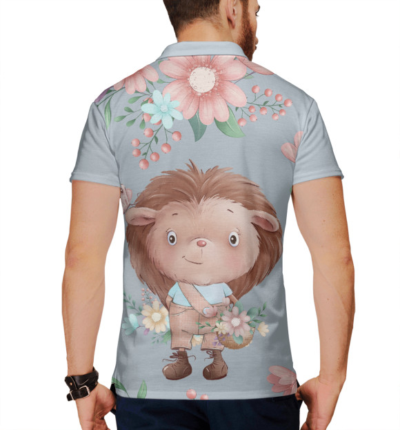 Мужское поло с изображением Ежик с цветами цвета Белый