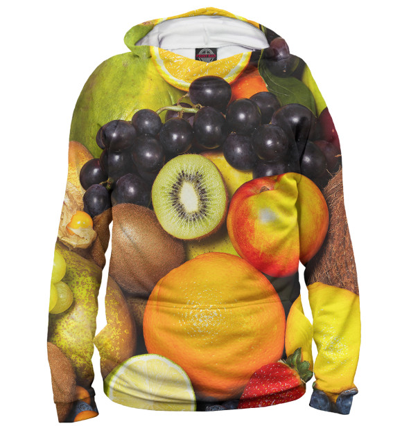 Мужское худи с изображением Фрукты и ягоды цвета Белый