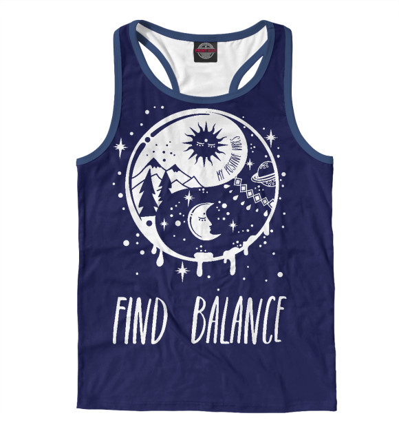 Мужская майка-борцовка с изображением Find balance цвета Белый