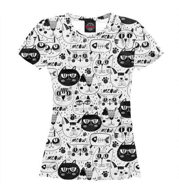 Женская футболка с изображением Черно-белые котики цвета Белый