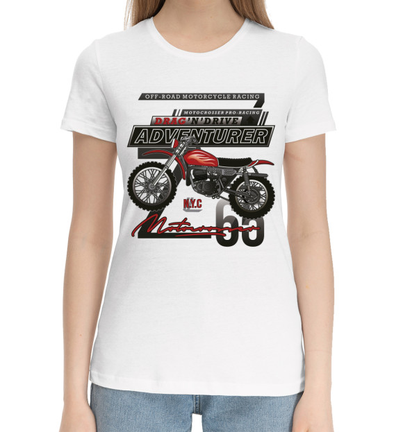 Женская хлопковая футболка с изображением Мотоцикл цвета Белый