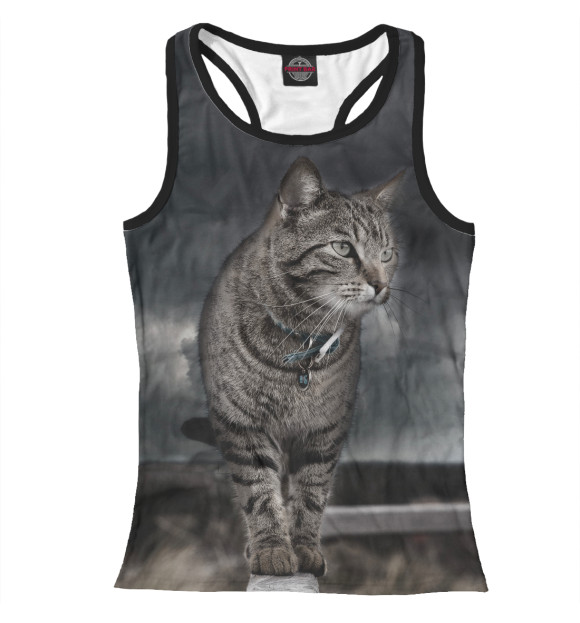 Женская майка-борцовка с изображением Кот цвета Белый
