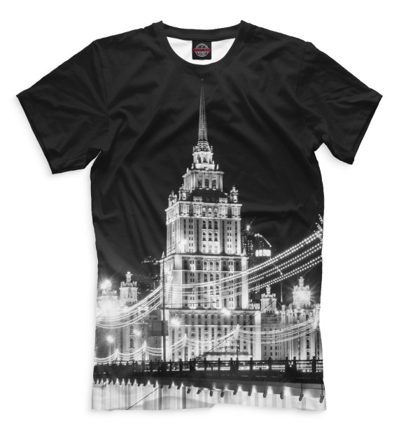 Мужская футболка с изображением Ночная Москва цвета Черный