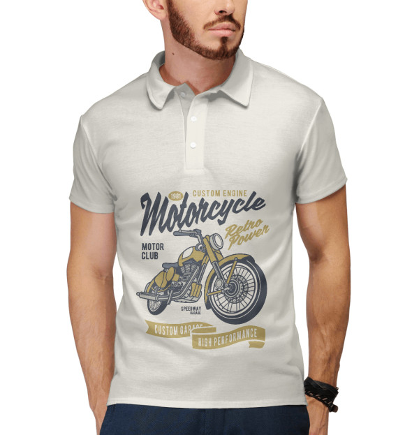 Мужское поло с изображением Мотоцикл цвета Белый