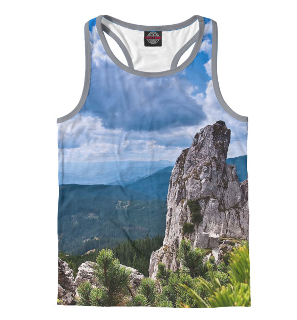 Мужская майка-борцовка с изображением скалы и небо цвета Белый