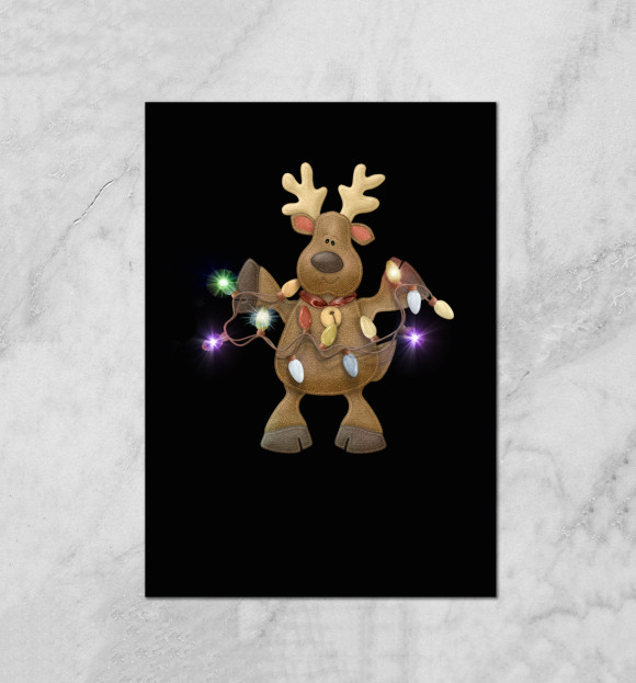 Плакат с изображением Олень с гирляндами цвета Белый