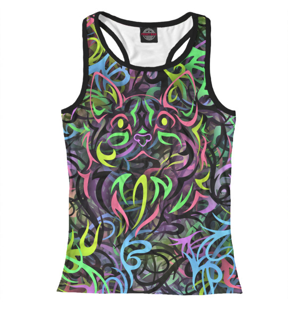 Женская майка-борцовка с изображением Абстрактный кот цвета Белый