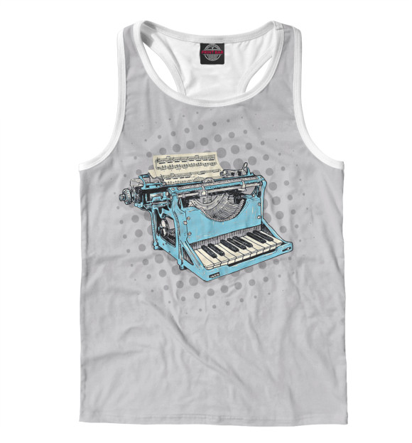 Мужская майка-борцовка с изображением Piano Typewriter цвета Белый