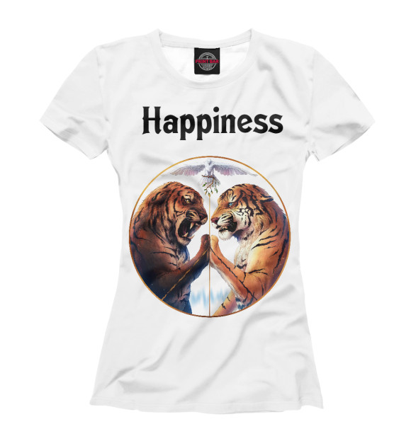 Женская футболка с изображением Happiness цвета Белый