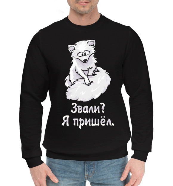 Мужской хлопковый свитшот с изображением Песец пришёл цвета Черный