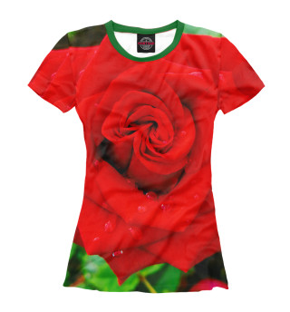 Женская футболка Красная роза на листве