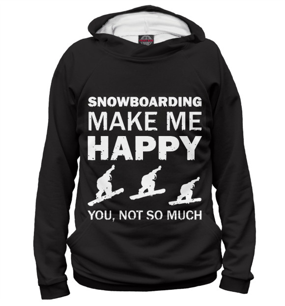 Мужское худи с изображением Snowboard make me happy цвета Белый