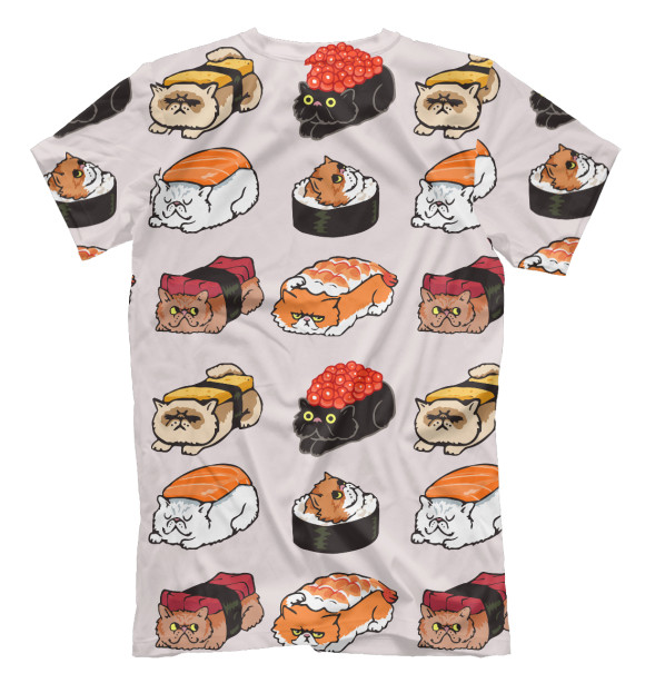 Мужская футболка с изображением Суши котики цвета Белый
