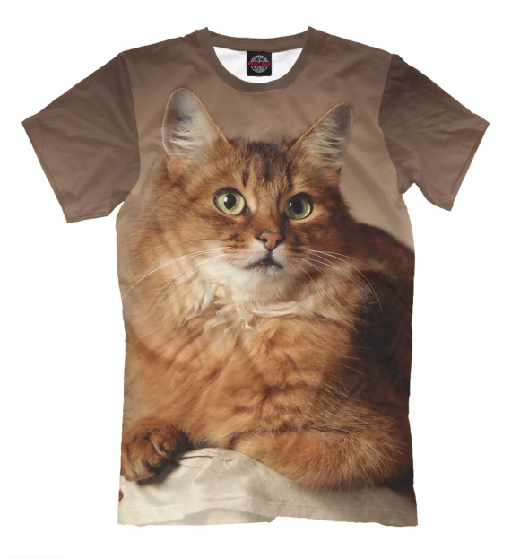 Мужская футболка с изображением Рыжий кот цвета Молочно-белый